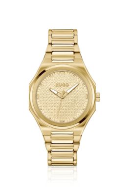 Gold-tone watch with logo-textured dial, Gold tone
