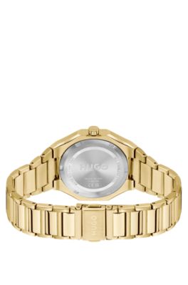 Gold-tone watch with logo-textured dial, Gold tone