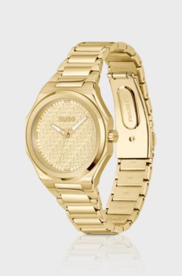 Gold-tone watch with logo-textured dial, Gold tone