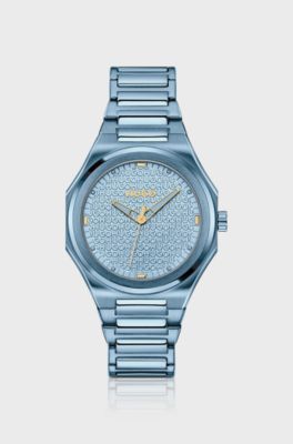 Blue-steel watch with logo-textured dial, Light Blue