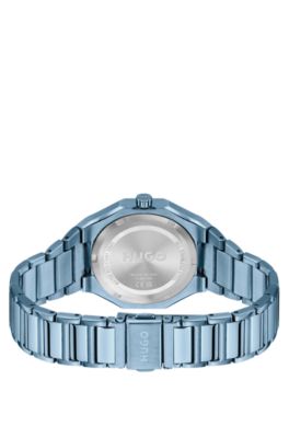 Blue-steel watch with logo-textured dial, Light Blue