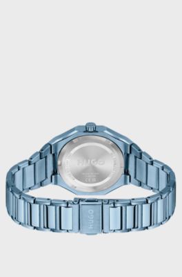 Blue-steel watch with logo-textured dial, Light Blue