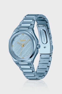 Blue-steel watch with logo-textured dial, Light Blue