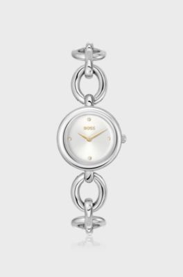 Silver-tone watch with ring bracelet, Silver tone