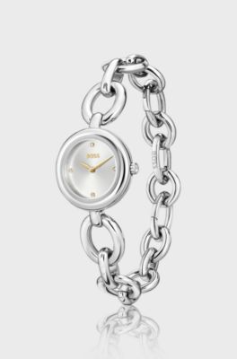 Silver-tone watch with ring bracelet, Silver tone