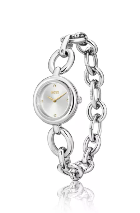 Silver-tone watch with ring bracelet