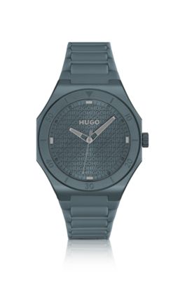 Blue-aluminium watch with logo-textured dial, Grey