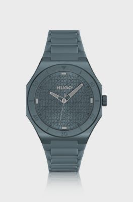 Orologio in alluminio blu con quadrante con logo testurizzato, Grigio