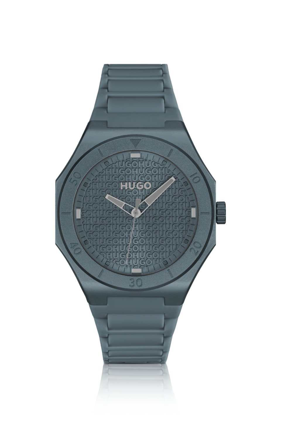 Blue-aluminium watch with logo-textured dial