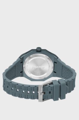 Reloj de aluminio azul con esfera con logos en relieve, Gris