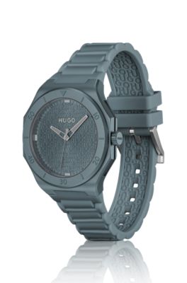 Blue-aluminium watch with logo-textured dial, Grey
