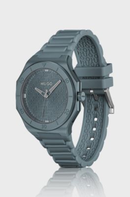 Orologio in alluminio blu con quadrante con logo testurizzato, Grigio
