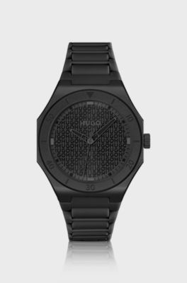 Black-aluminium watch with logo-textured dial, Black