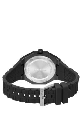 Black-aluminium watch with logo-textured dial, Black
