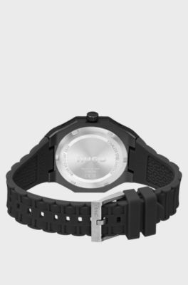 Black-aluminium watch with logo-textured dial, Black
