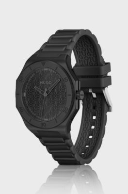 Black-aluminium watch with logo-textured dial, Black