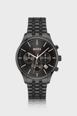 AVERY Black-plated chronograph watch with multi-link bracelet, Black