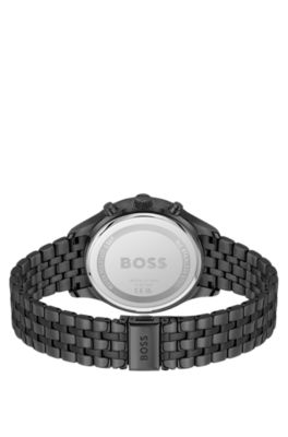 AVERY Black-plated chronograph watch with multi-link bracelet, Black