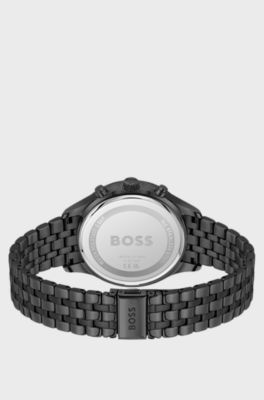 AVERY Black-plated chronograph watch with multi-link bracelet, Black