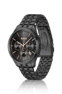 AVERY Black-plated chronograph watch with multi-link bracelet, Black