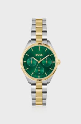 Tweekleurig horloge met gegroefde lunette, Zilverkleurig