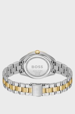 Tweekleurig horloge met gegroefde lunette, Zilverkleurig