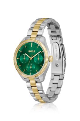 Two-tone watch with fluted bezel, Silver tone