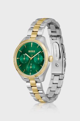 Tweekleurig horloge met gegroefde lunette, Zilverkleurig