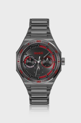 Schwarz beschichtete Uhr mit tonalem Zifferblatt, Grau