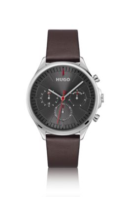 シルバートーンウォッチ ブラウンレザーストラップ, ブラウン