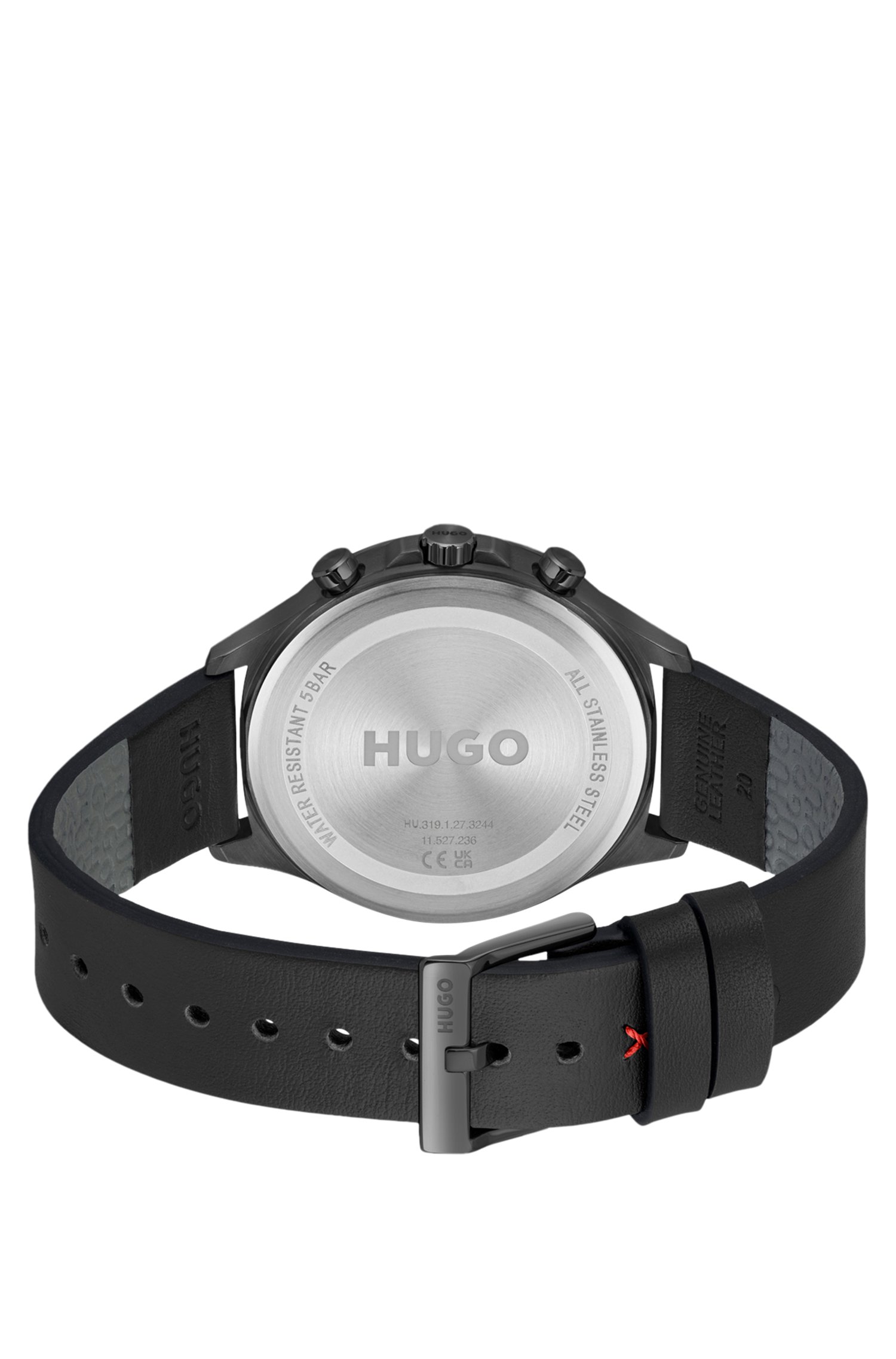 Hugo Grey-plated watch with black leather strap klockor herr – bild 2
