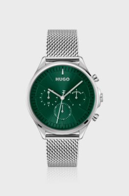 Silver-tone watch with green dial, Silver tone