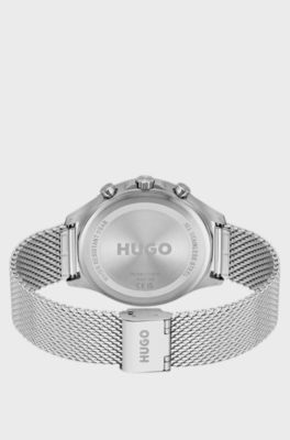 Silver-tone watch with green dial, Silver tone