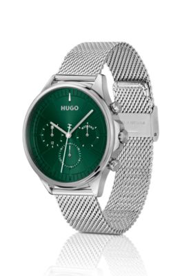 Silver-tone watch with green dial, Silver tone
