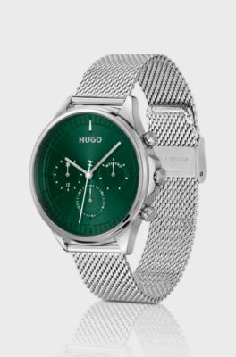 Silver-tone watch with green dial, Silver tone