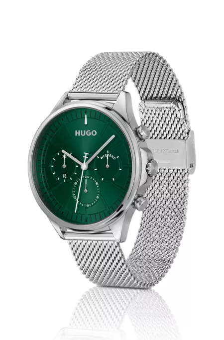 Silver-tone watch with green dial
