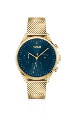 Gold-tone watch with blue dial, Gold tone