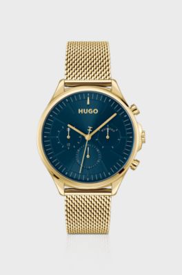 Gold-tone watch with blue dial, Gold tone