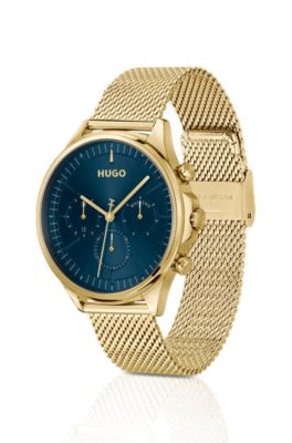 Gold-tone watch with blue dial, Gold tone