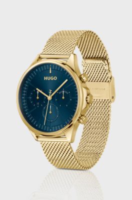 Gold-tone watch with blue dial, Gold tone