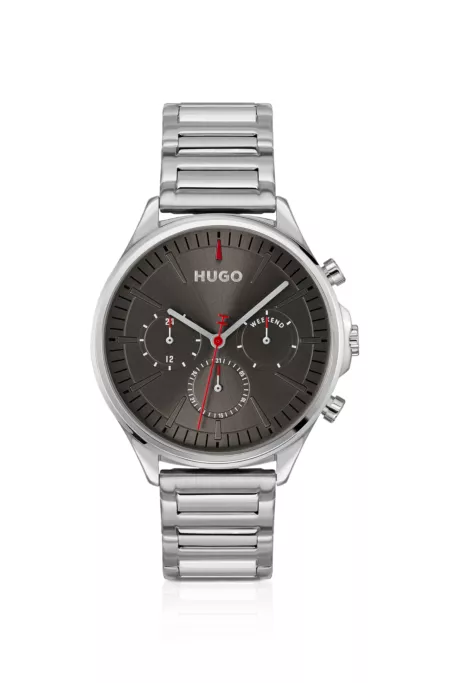Silver-tone watch with grey dial