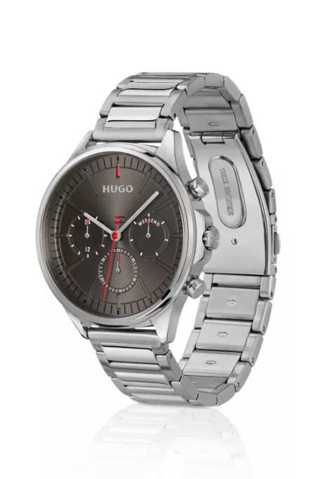 Silver-tone watch with grey dial