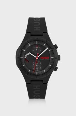 Orologio nero con cinturino in silicone con logo, Nero