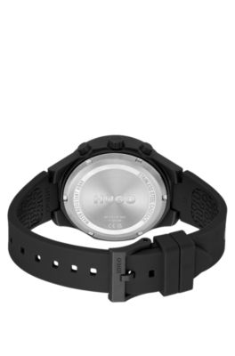 #LIT MULTI Black watch with silicone logo strap, Black