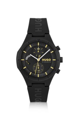 Orologio nero con cinturino in silicone con logo, Nero