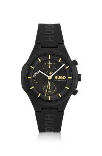 Montre noire avec bracelet en silicone logot&eacute;, Noir