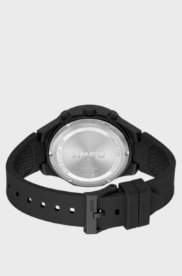 Black watch with silicone logo strap, Black