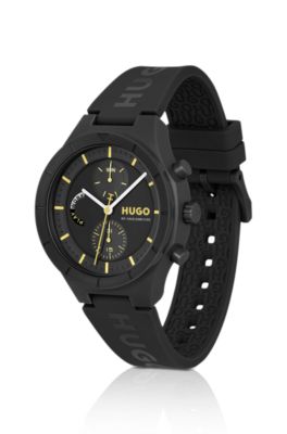 Orologio nero con cinturino in silicone con logo, Nero