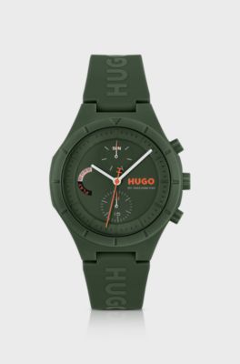 Orologio verde con cinturino in silicone con logo, Verde scuro