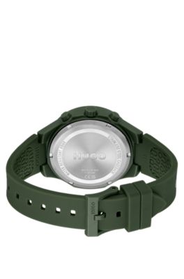 Green watch with silicone logo strap, Dark Green